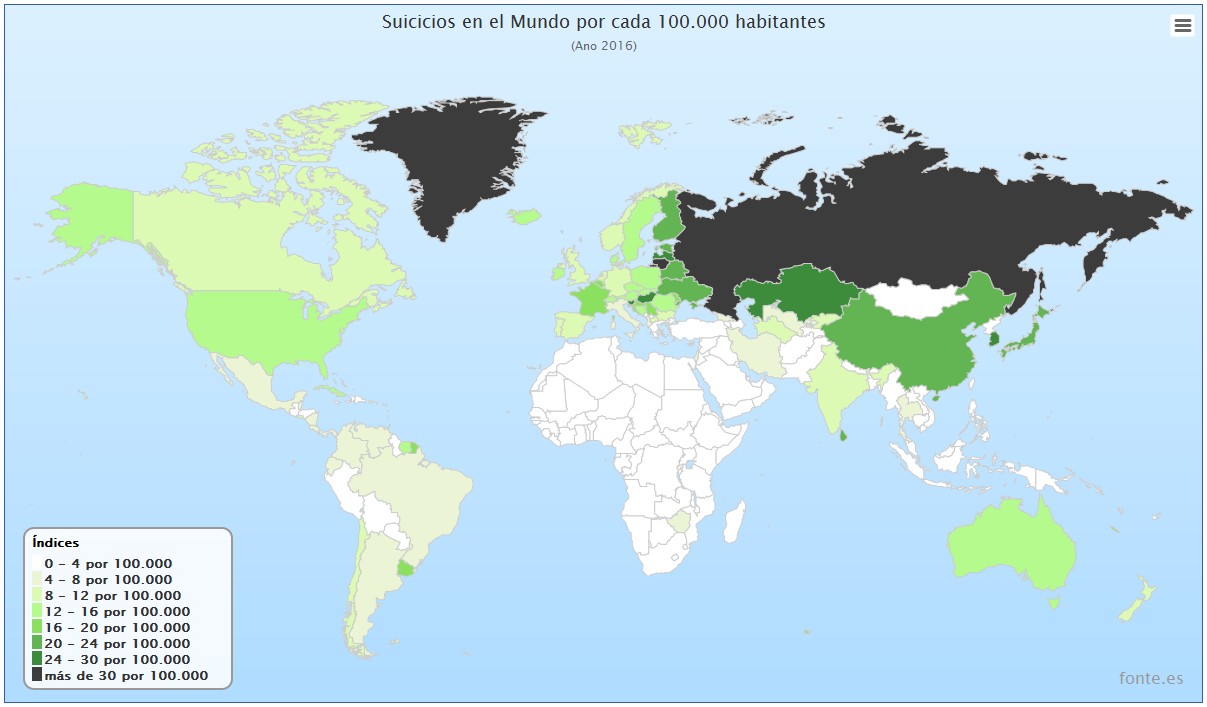 porcentajes de suicidio en el mundo